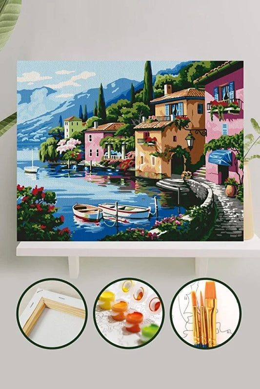 Sayılarla Boyama 40x50 Cm Tuval Seti-Deniz Evler