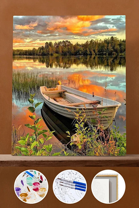 Sayılarla Boyama Seti - Göldeki Kayık 40x50 Cm