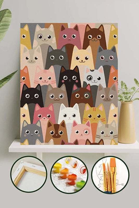 Sayılarla Boyama Seti 40x50 Cm - Kediler