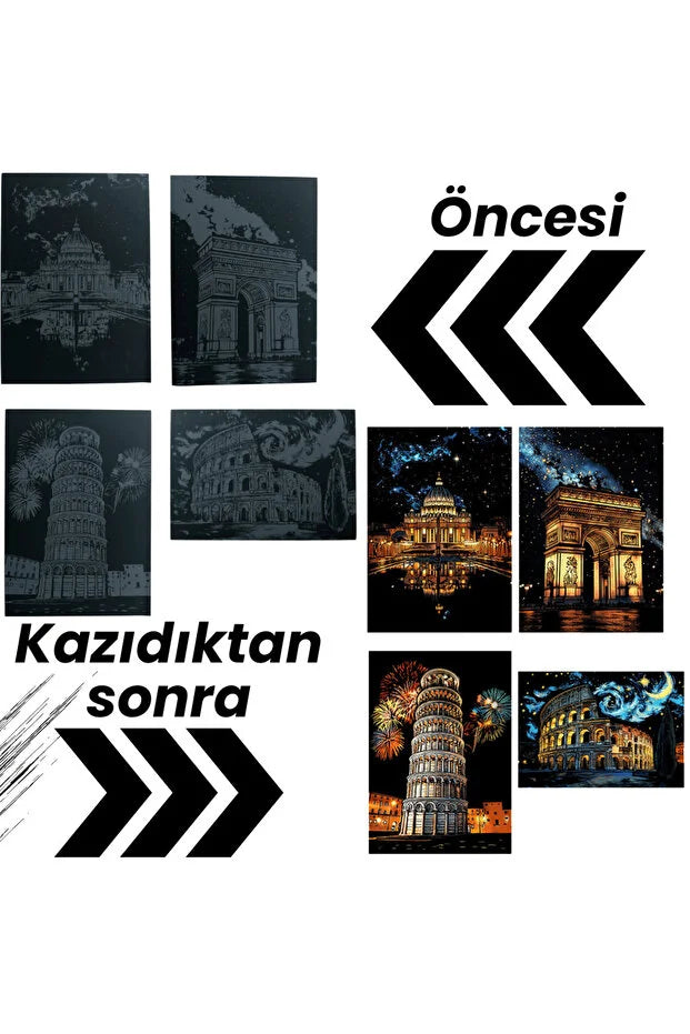 Antik Şehir Eserleri Kazıma Çizim Seti| Kazıma Kağıdı A3