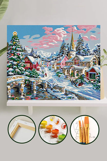 Sayılarla Boyama Seti  40x50 Cm - Kar Manzarası