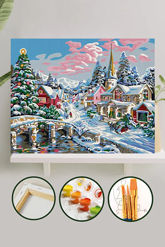 Sayılarla Boyama Seti  40x50 Cm - Kar Manzarası