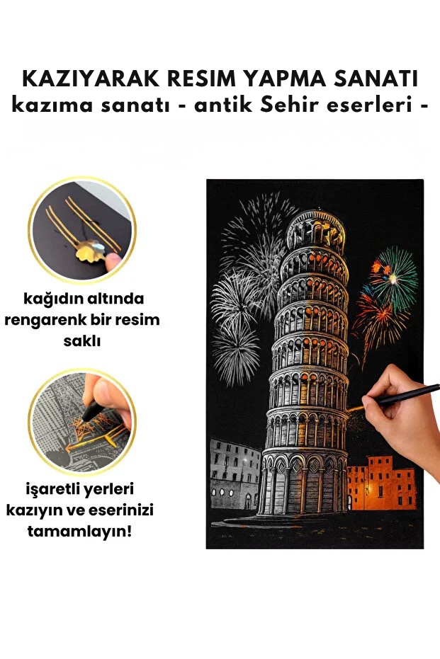 Antik Şehir Eserleri Kazıma Çizim Seti| Kazıma Kağıdı A3